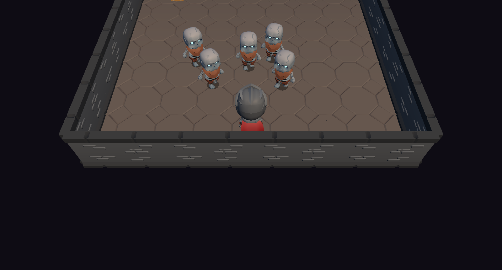 BONEPIT gameplay: a knight faces a pack of skeletons in a torch-lit dungeon room